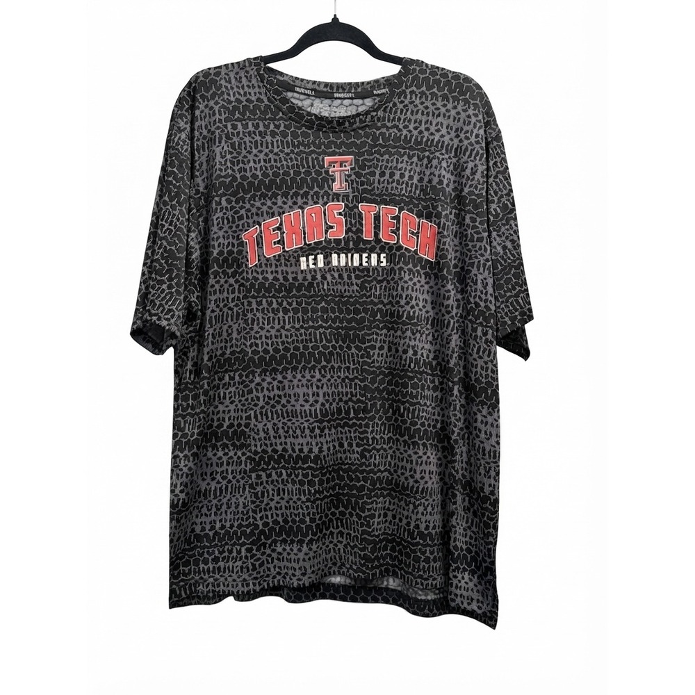Russell Athletic Texas Tech Red Raiders Shirt Men 2XL Black Grey Honeycomb Print